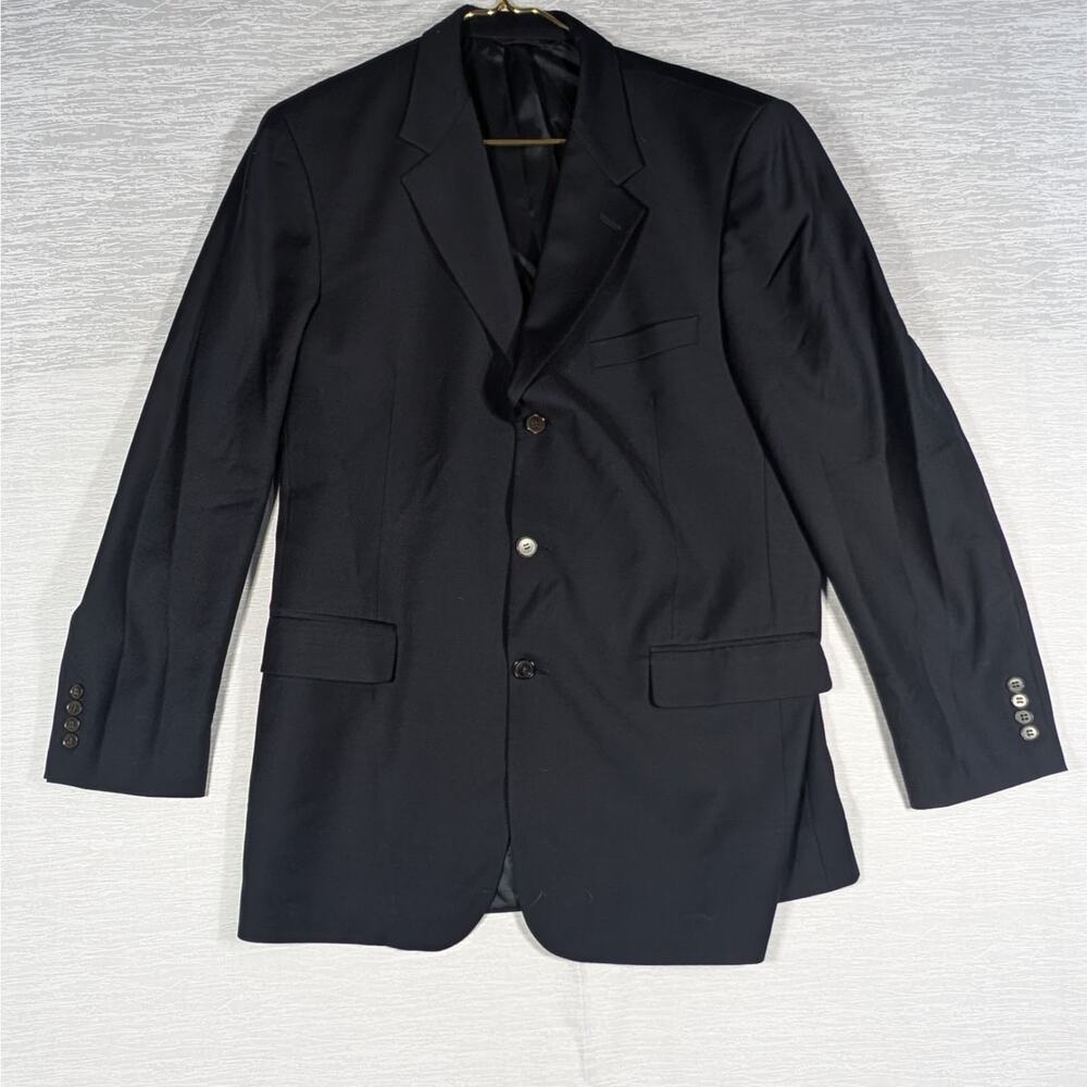 Brooks Brothers Brooksease 43L Black Wool Blazer Sport Coat Black Buttons